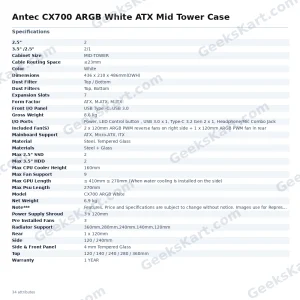 Antec CX700 ARGB White ATX Mid Tower Case