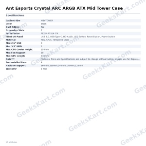 Ant Esports Crystal ARC ARGB ATX Mid Tower Case