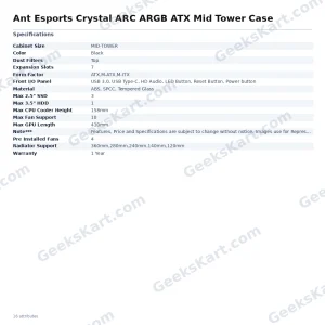 Ant Esports Crystal ARC ARGB ATX Mid Tower Case
