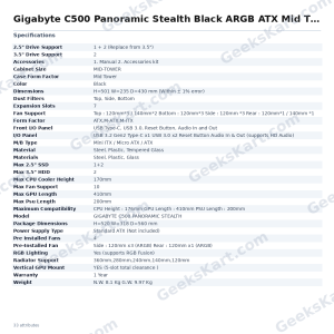 Gigabyte C500 Panoramic Stealth Black ARGB ATX Mid Tower Case