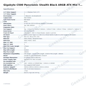 Gigabyte C500 Panoramic Stealth Black ARGB ATX Mid Tower Case