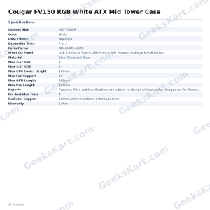 Cougar FV150 RGB White ATX Mid Tower Case