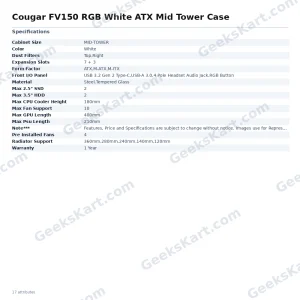 Cougar FV150 RGB White ATX Mid Tower Case
