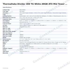 Thermaltake Divider 300 TG White ARGB ATX Mid Tower Case