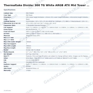 Thermaltake Divider 300 TG White ARGB ATX Mid Tower Case