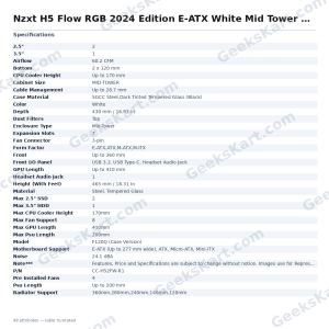 Nzxt H5 Flow RGB 2024 Edition E-ATX White Mid Tower Case