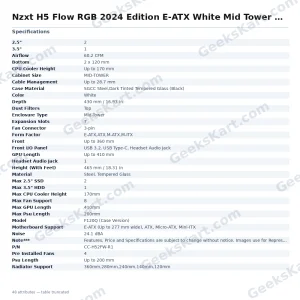 Nzxt H5 Flow RGB 2024 Edition E-ATX White Mid Tower Case