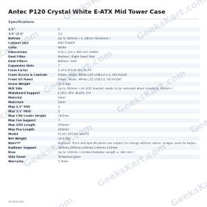 Antec P120 Crystal White E-ATX Mid Tower Case