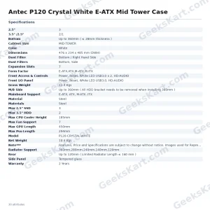 Antec P120 Crystal White E-ATX Mid Tower Case