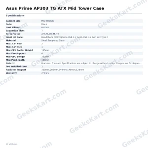 Asus Prime AP303 TG ATX Mid Tower Case