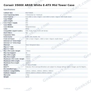 Corsair 3500X ARGB White E-ATX Mid Tower Case
