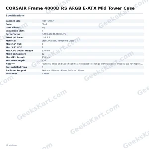 CORSAIR Frame 4000D RS ARGB E-ATX Mid Tower Case