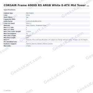 CORSAIR Frame 4000D RS ARGB White E-ATX Mid Tower Case