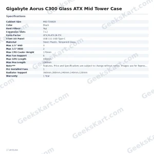 Gigabyte Aorus C300 Glass ATX Mid Tower Case