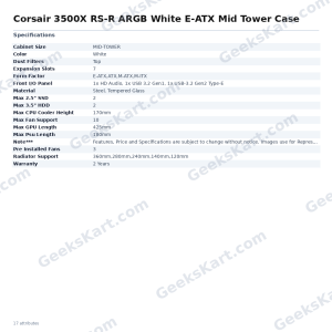 Corsair 3500X RS-R ARGB White E-ATX Mid Tower Case