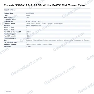 Corsair 3500X RS-R ARGB White E-ATX Mid Tower Case