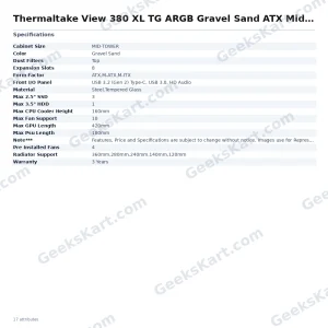 Thermaltake View 380 XL TG ARGB Gravel Sand ATX Mid Tower Case