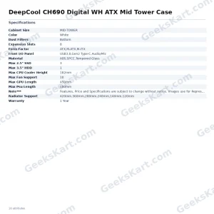 DeepCool CH690 Digital WH ATX Mid Tower Case