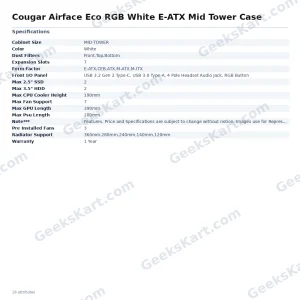 Cougar Airface Eco RGB White E-ATX Mid Tower Case