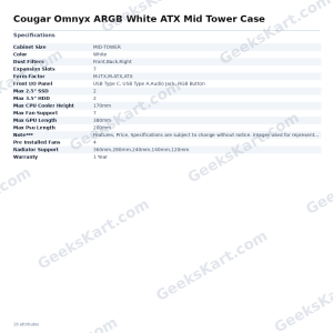 Cougar Omnyx ARGB White ATX Mid Tower Case