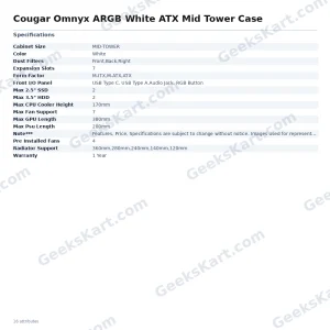 Cougar Omnyx ARGB White ATX Mid Tower Case