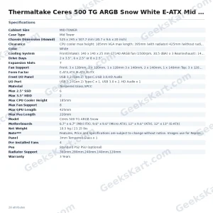 Thermaltake Ceres 500 TG ARGB Snow White E-ATX Mid Tower Case