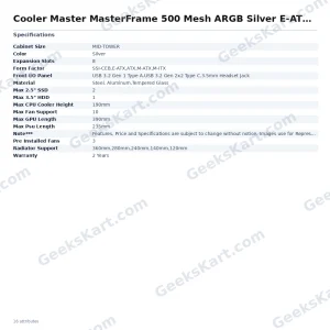 Cooler Master MasterFrame 500 Mesh ARGB Silver E-ATX Mid Tower Case
