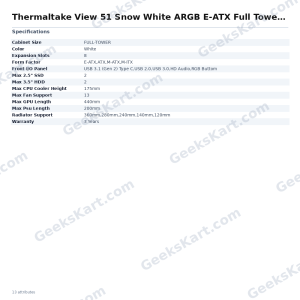 Thermaltake View 51 Snow White ARGB E-ATX Full Tower Case