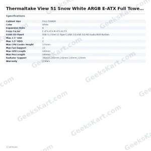Thermaltake View 51 Snow White ARGB E-ATX Full Tower Case