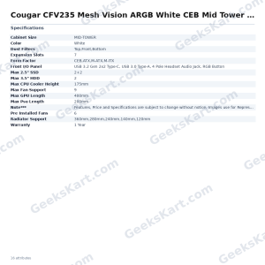 Cougar CFV235 Mesh Vision ARGB White CEB Mid Tower Case