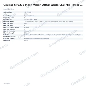 Cougar CFV235 Mesh Vision ARGB White CEB Mid Tower Case