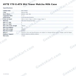 HYTE Y70 E-ATX Mid Tower Matcha Milk Case
