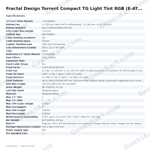 Fractal Design Torrent Compact TG Light Tint RGB (E-ATX) Mid Tower Cabinet (Black)