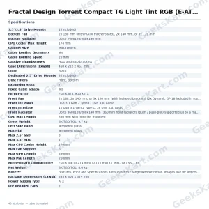 Fractal Design Torrent Compact TG Light Tint RGB (E-ATX) Mid Tower Cabinet (Black)