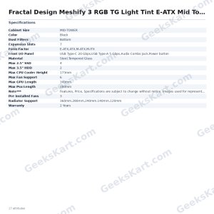 Fractal Design Meshify 3 RGB TG Light Tint E-ATX Mid Tower Case