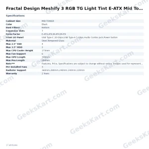 Fractal Design Meshify 3 RGB TG Light Tint E-ATX Mid Tower Case