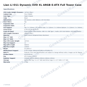 Lian Li O11 Dynamic EVO XL ARGB E-ATX Full Tower Case