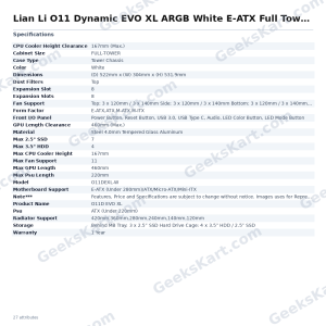 Lian Li O11 Dynamic EVO XL ARGB White E-ATX Full Tower Case