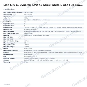 Lian Li O11 Dynamic EVO XL ARGB White E-ATX Full Tower Case