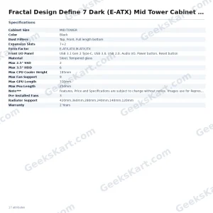 Fractal Design Define 7 Dark (E-ATX) Mid Tower Cabinet (Black)