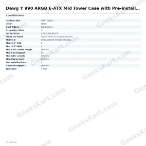 Dawg Y 990 ARGB E-ATX Mid Tower Case with Pre-installed 360mm AIO Cooler