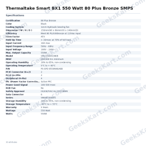 Thermaltake Smart BX1 550 Watt 80 Plus Bronze SMPS
