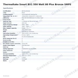 Thermaltake Smart BX1 550 Watt 80 Plus Bronze SMPS