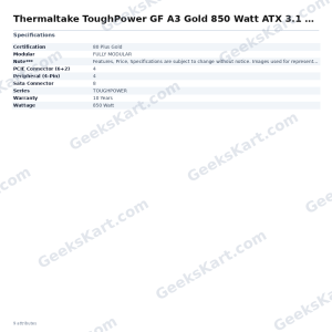 Thermaltake ToughPower GF A3 Gold 850 Watt ATX 3.1 Fully Modular SMPS