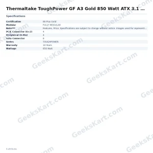 Thermaltake ToughPower GF A3 Gold 850 Watt ATX 3.1 Fully Modular SMPS