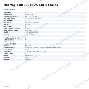 MSI Mag A1000GL PCIe5 ATX 3.1 Smps