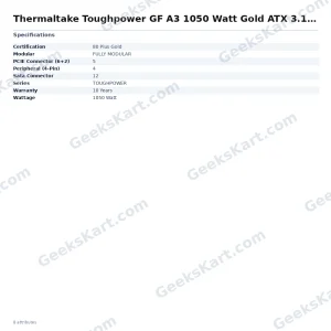 Thermaltake Toughpower GF A3 1050 Watt Gold ATX 3.1 Fully Modular SMPS