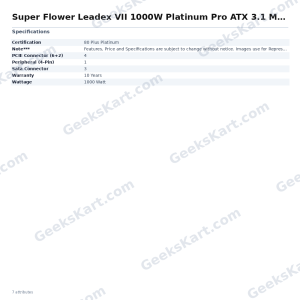 Super Flower Leadex VII 1000W Platinum Pro ATX 3.1 Modular SMPS
