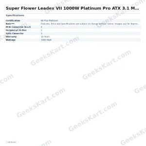 Super Flower Leadex VII 1000W Platinum Pro ATX 3.1 Modular SMPS