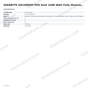 GIGABYTE UD1300GM PG5 Gold 1300 Watt Fully Modular SMPS
